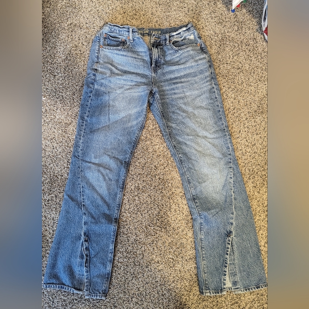American Eagle, split front straight leg jeans, size 8